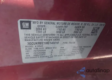 2017 Chevrolet Silverado 1500 2Lt z USA, uszkodzony, nr VIN 3GCUKREC1HG140018